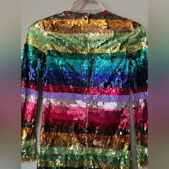 Mac Duggal 93724 Rainbow Sequin Multicolor Striped Long Sleeve Dress Size 2 NWT - Picture 7 of 16